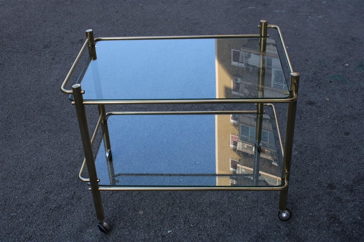 1655.0 Minimal Bar Cart Italian Design Gold Brass 1970s Glass Transparent Top photo