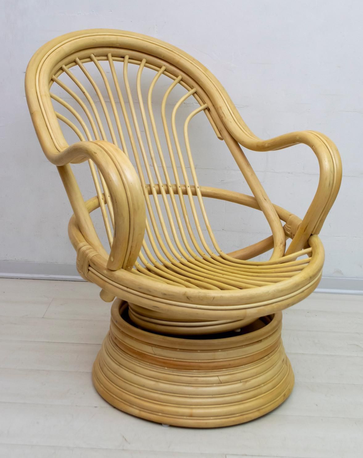Mid Century Modern Swivel And Rocking Armchair Bamboo, 1970s