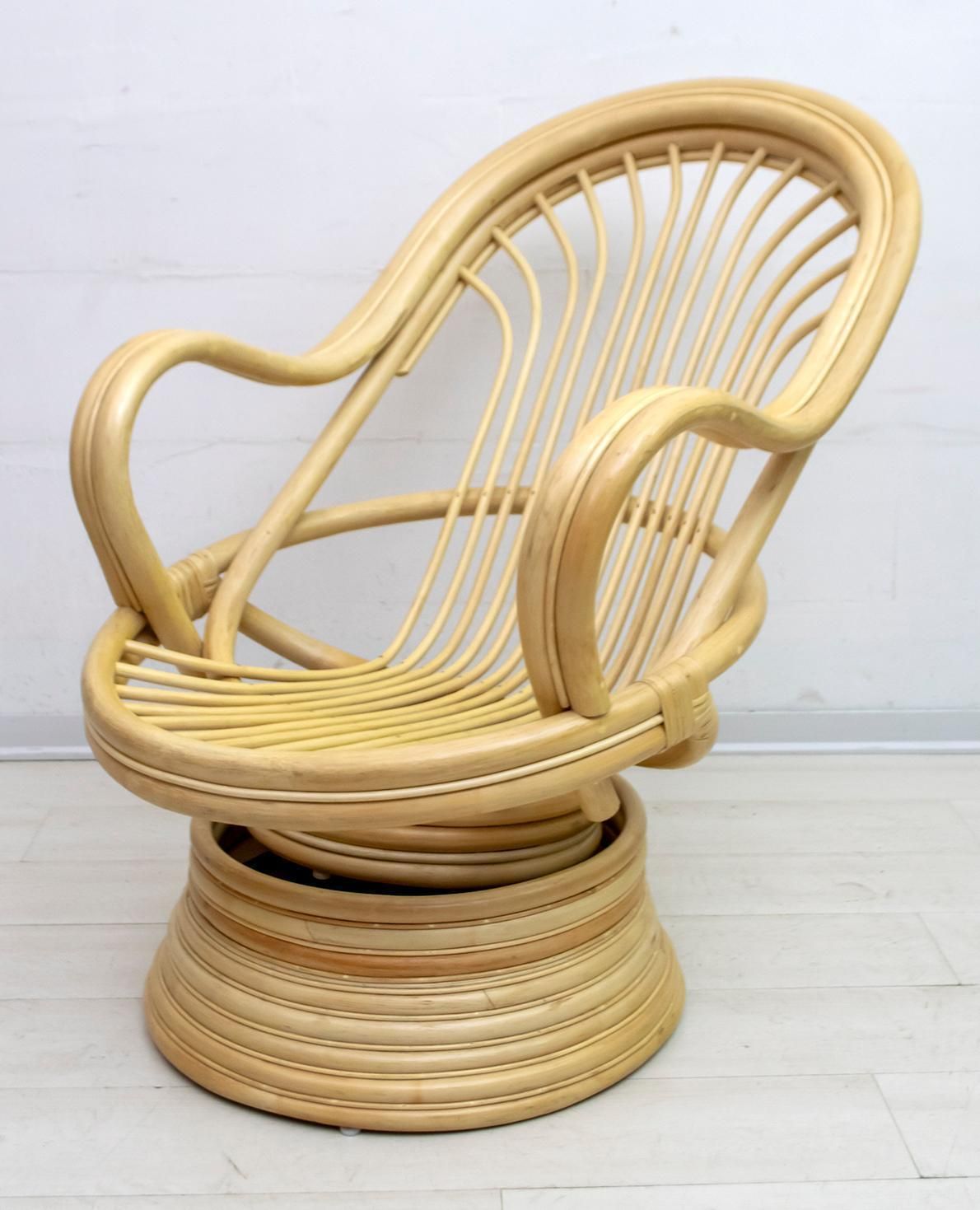 Mid Century Modern Swivel And Rocking Armchair Bamboo, 1970s photo vinterior