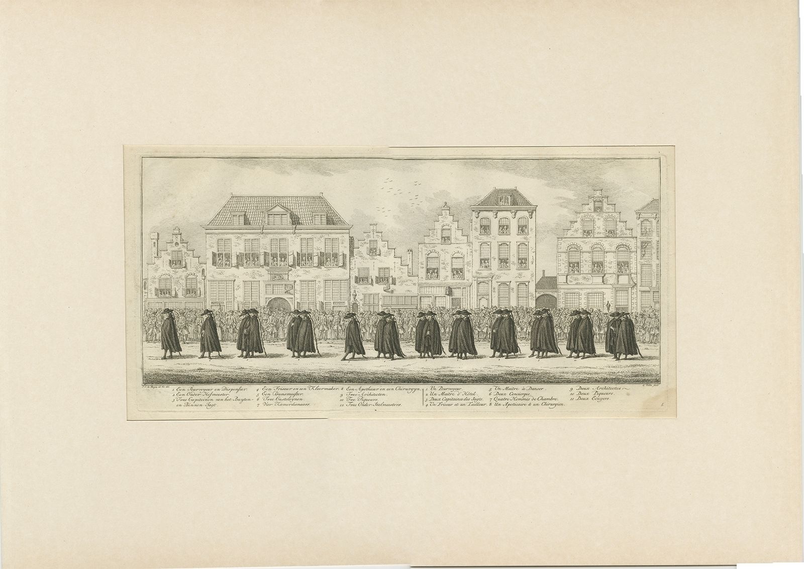 Pl.5 Antique Print Of The Funeral Procession Of Anna Van Hannover By Fokke (1761)