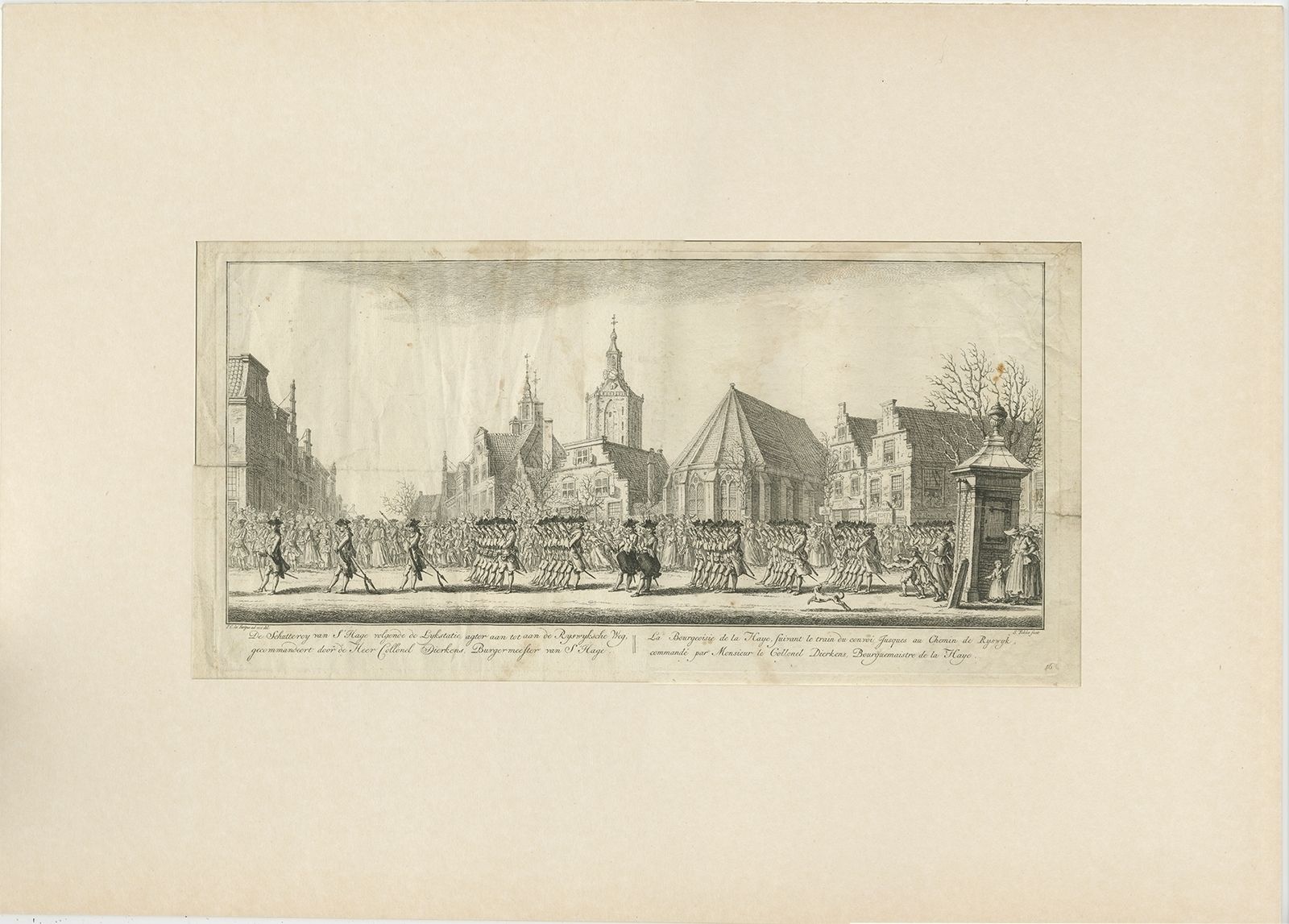 Pl.16 Antique Print Of The Funeral Procession Of Anna Van Hannover By Fokke (1761)