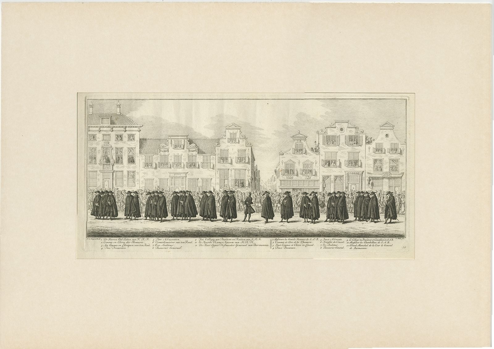 Pl.14 Antique Print Of The Funeral Procession Of Anna Van Hannover By Fokke (1761)