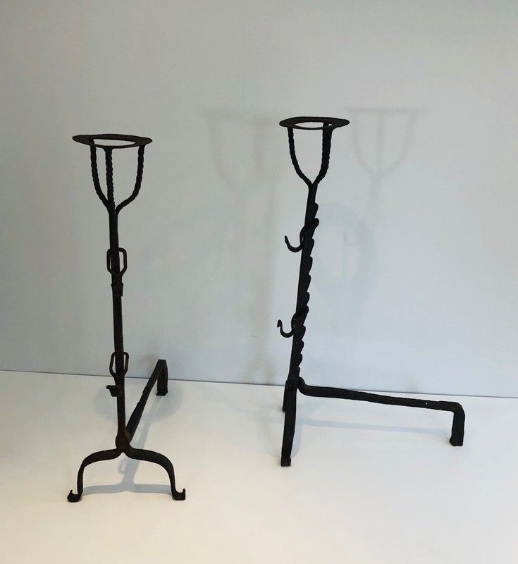 Pair Of Wrought Iron Landiers. French. 17th Century photo 980.0