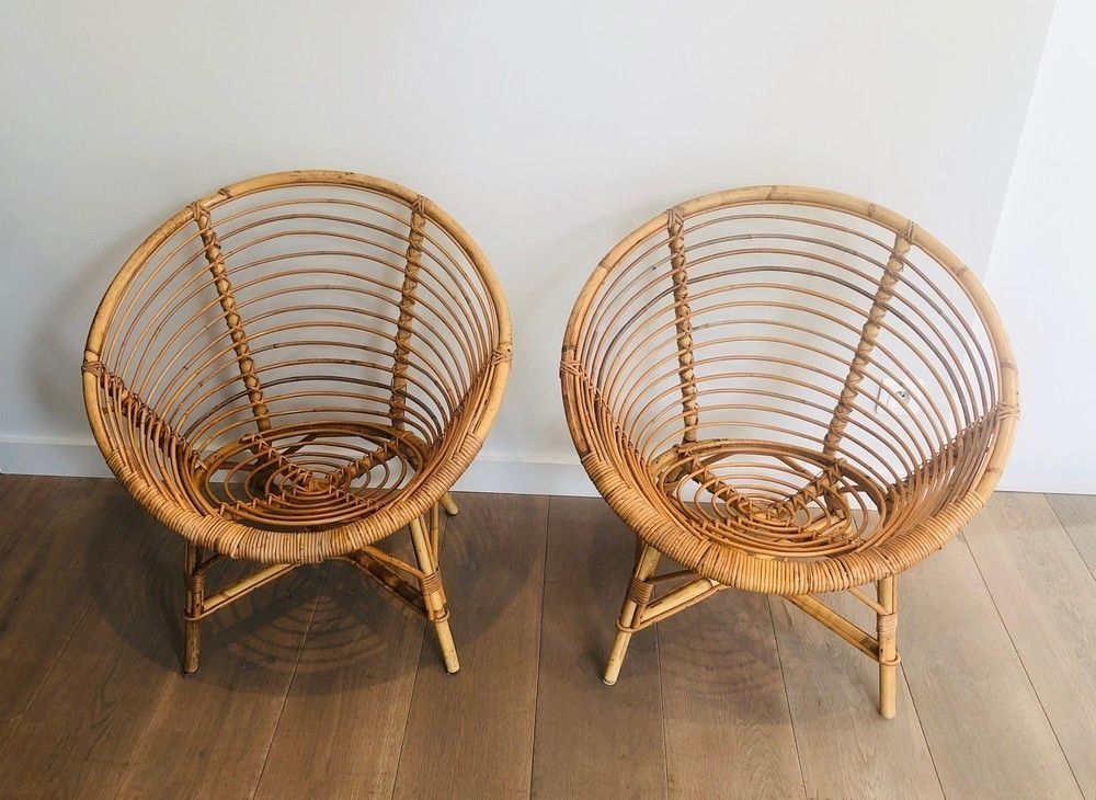 Pair Of Rattan Armchairs. French. Circa 1970 photo furniture