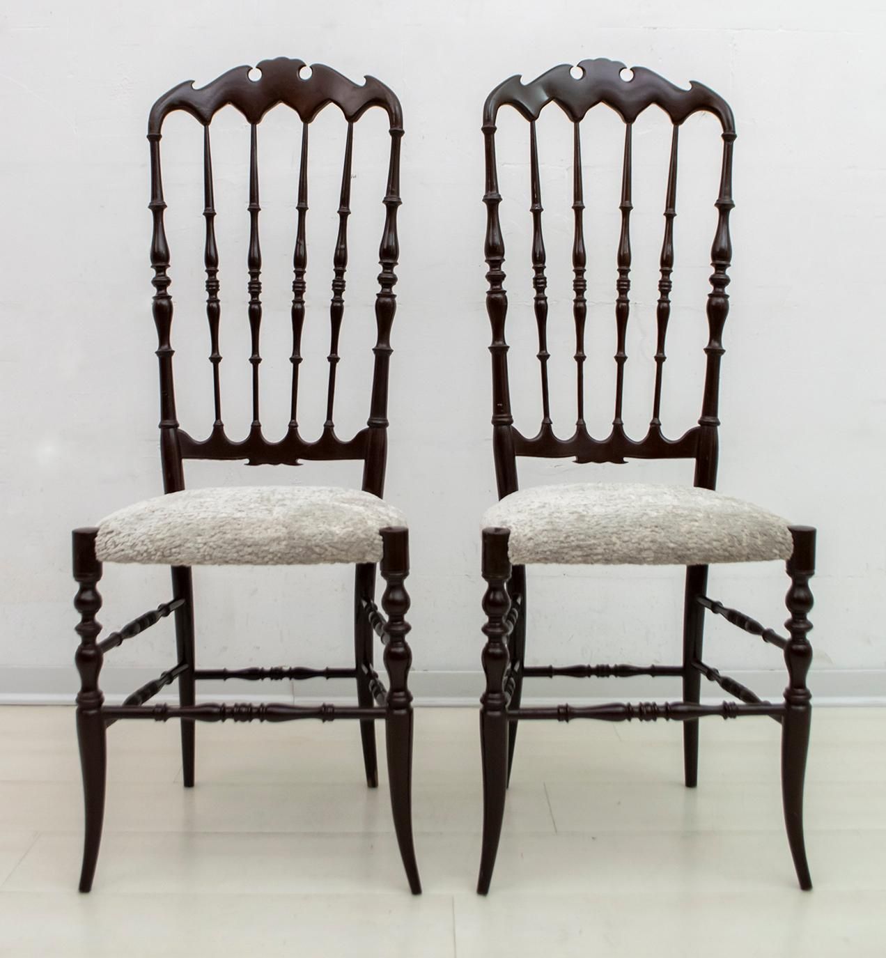 Pair Of Gaetano Descalzi Mid Century Italian Chiavari High Back Chairs, 1950s