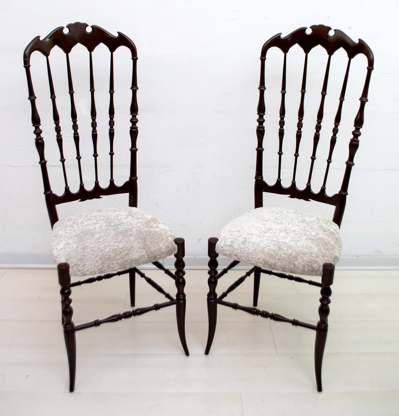 Pair Of Gaetano Descalzi Mid Century Italian Chiavari High Back Chairs, 1950s photo for sale