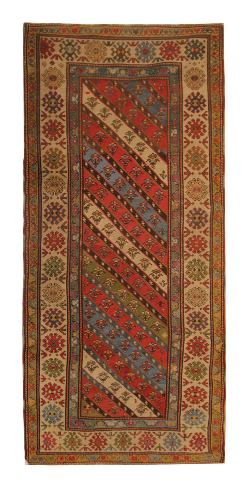 Rare Antique Caucasian Shirvan Rug, Handmade Oriental Carpet  109x279 Cm