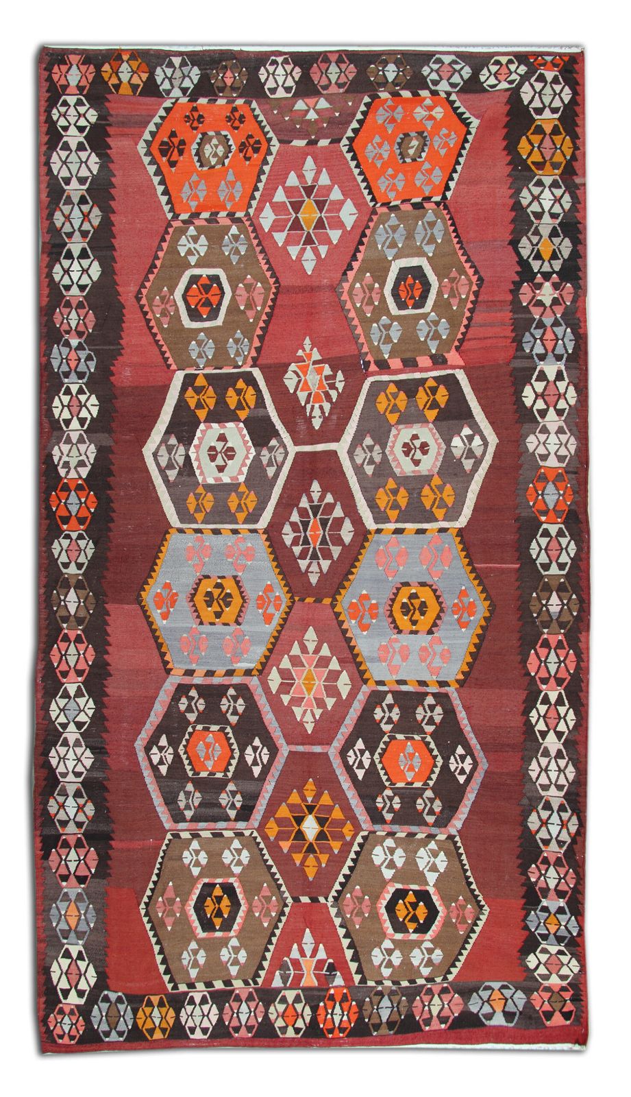 Large Anatolian Carpet Antique Rug Kilim Dimond Carpet 204x375cm