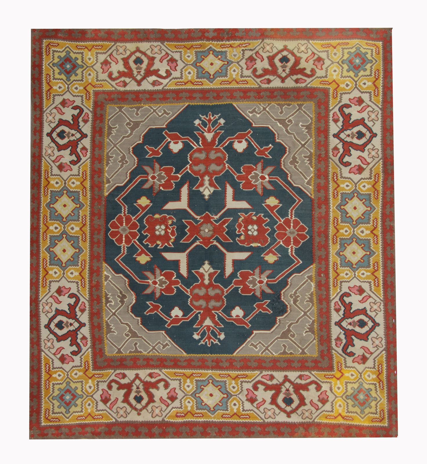 Antique Rugs Blue Carpet Serbian Square Kilims Handwoven Wool Rug 153 X 162 Cm