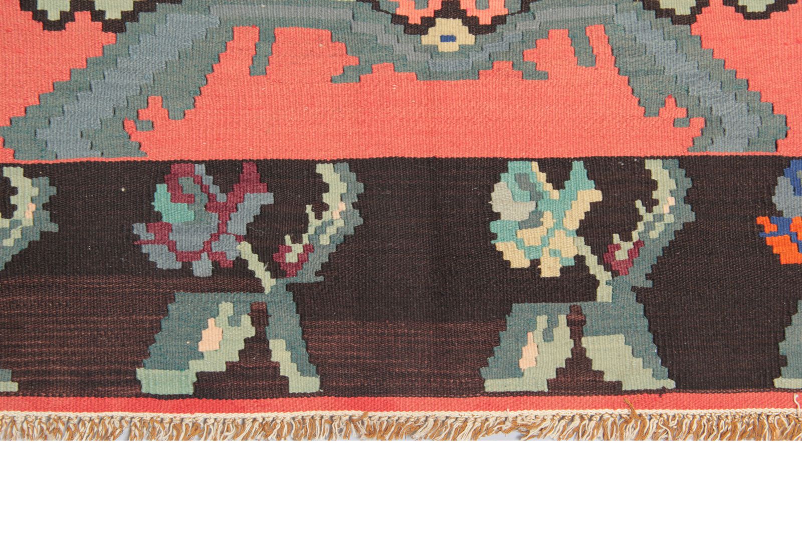 Vintage Anatolian Kilim, Handmade Carpet Geometric Flat Weave Rug 212 X 290 Cm photo for sale