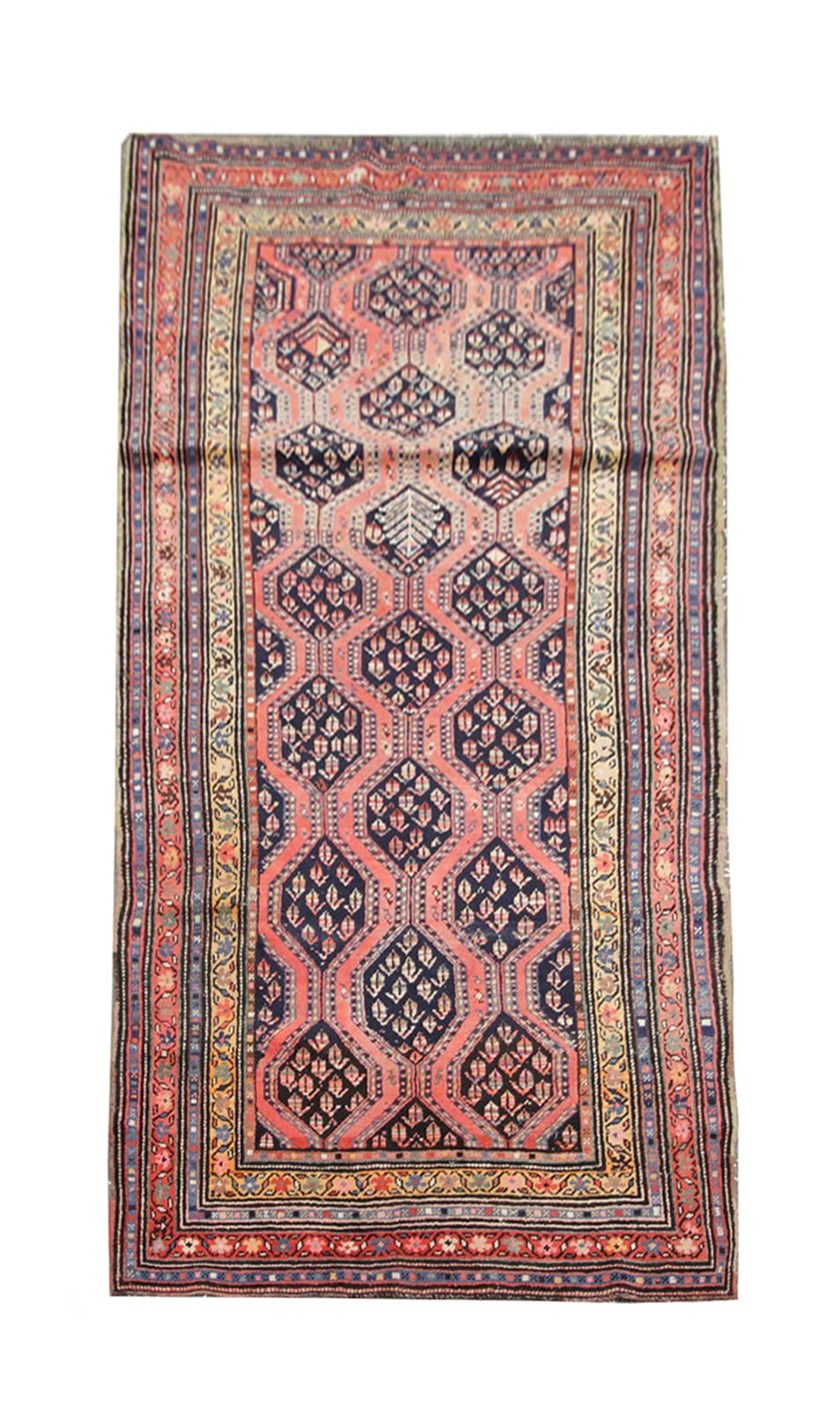 Handwoven Rare Caucasian Antique Karabagh Rug, Oriental Wool C Arpet  107x230 Cm