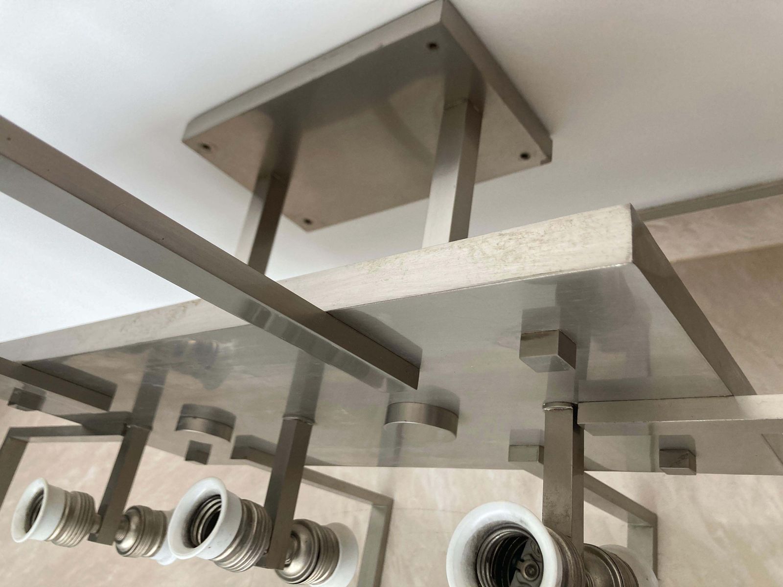 Big Unique Chrome Bauhaus Ceiling Lamp / Flush Mount, 1930s photo vinterior