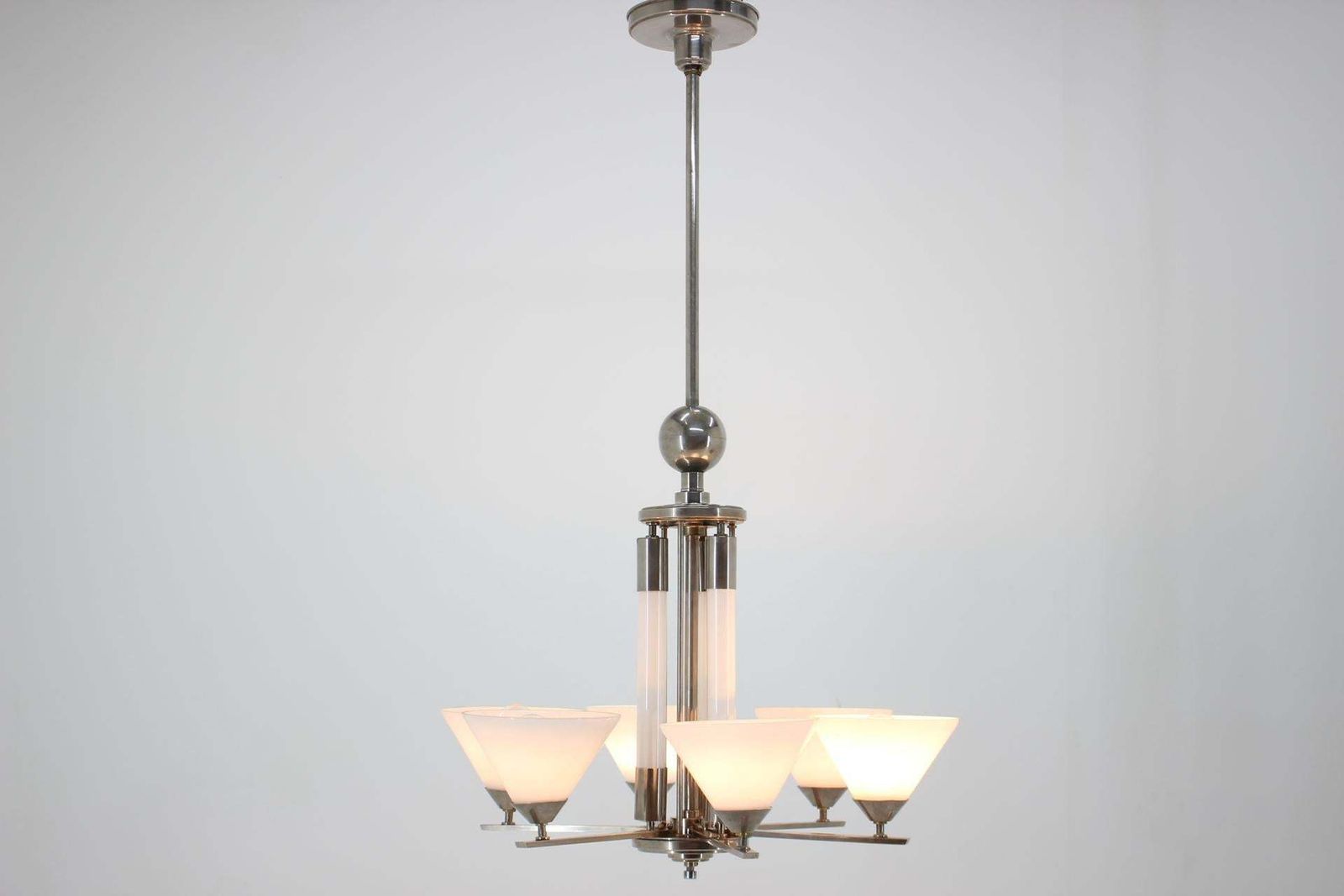 Big Original Art Deco, Bauhaus Chrome Pendant, 1930s / Functionalism photo for sale