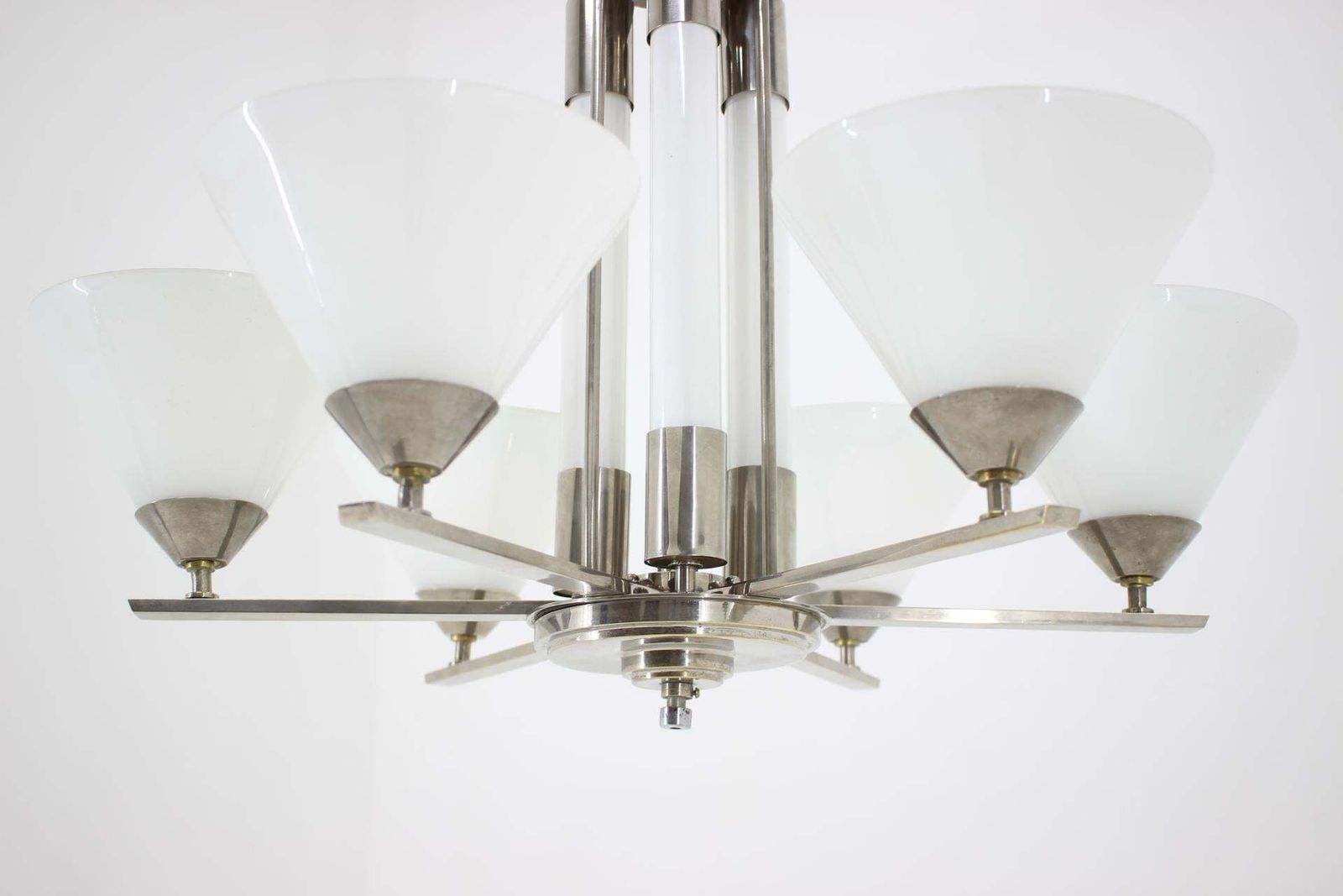 Big Original Art Deco, Bauhaus Chrome Pendant, 1930s / Functionalism photo vintage