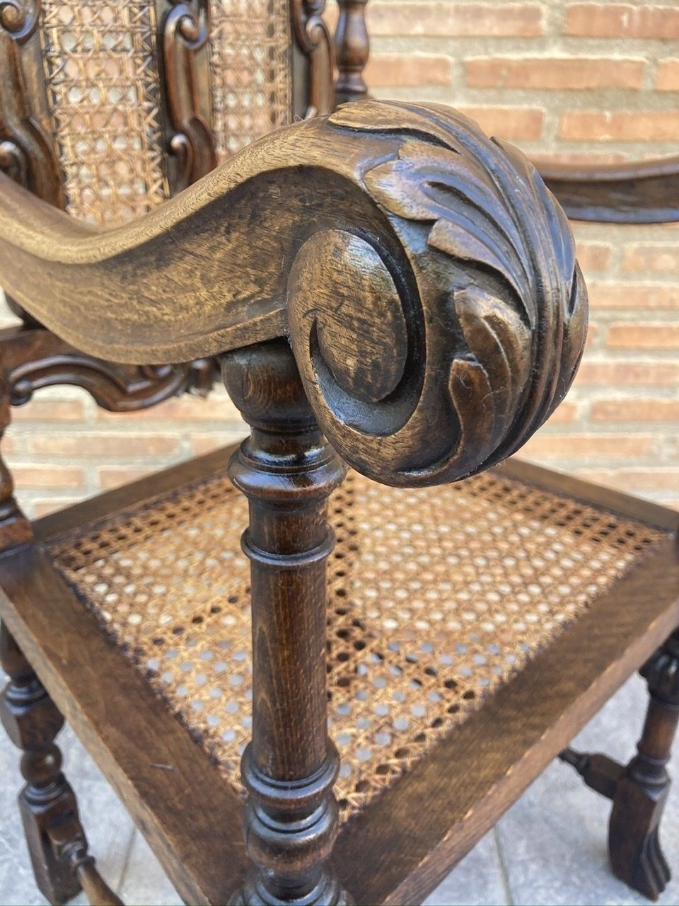 Louis Xvi Style French Carved Walnut Armchair With Reed Seat photo vintage