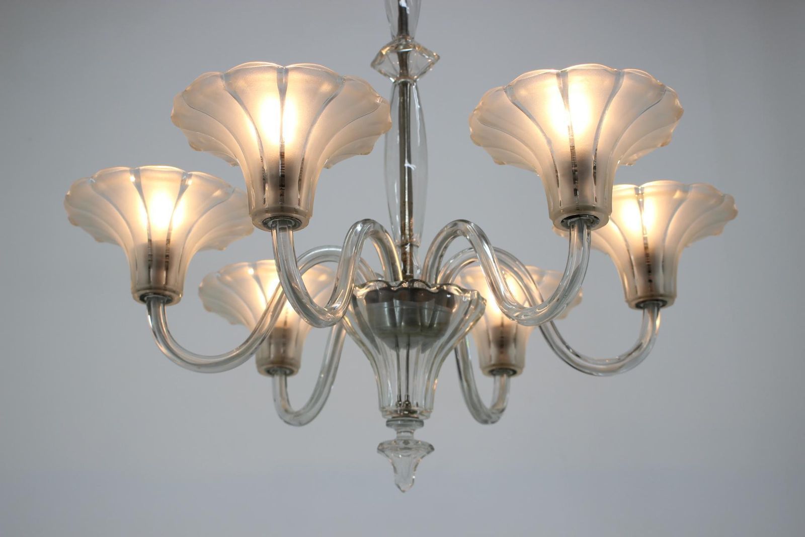 Set Of Two Big Prestige Beautiful Art Deco Glass Chandeliers, 1920s photo Lighting