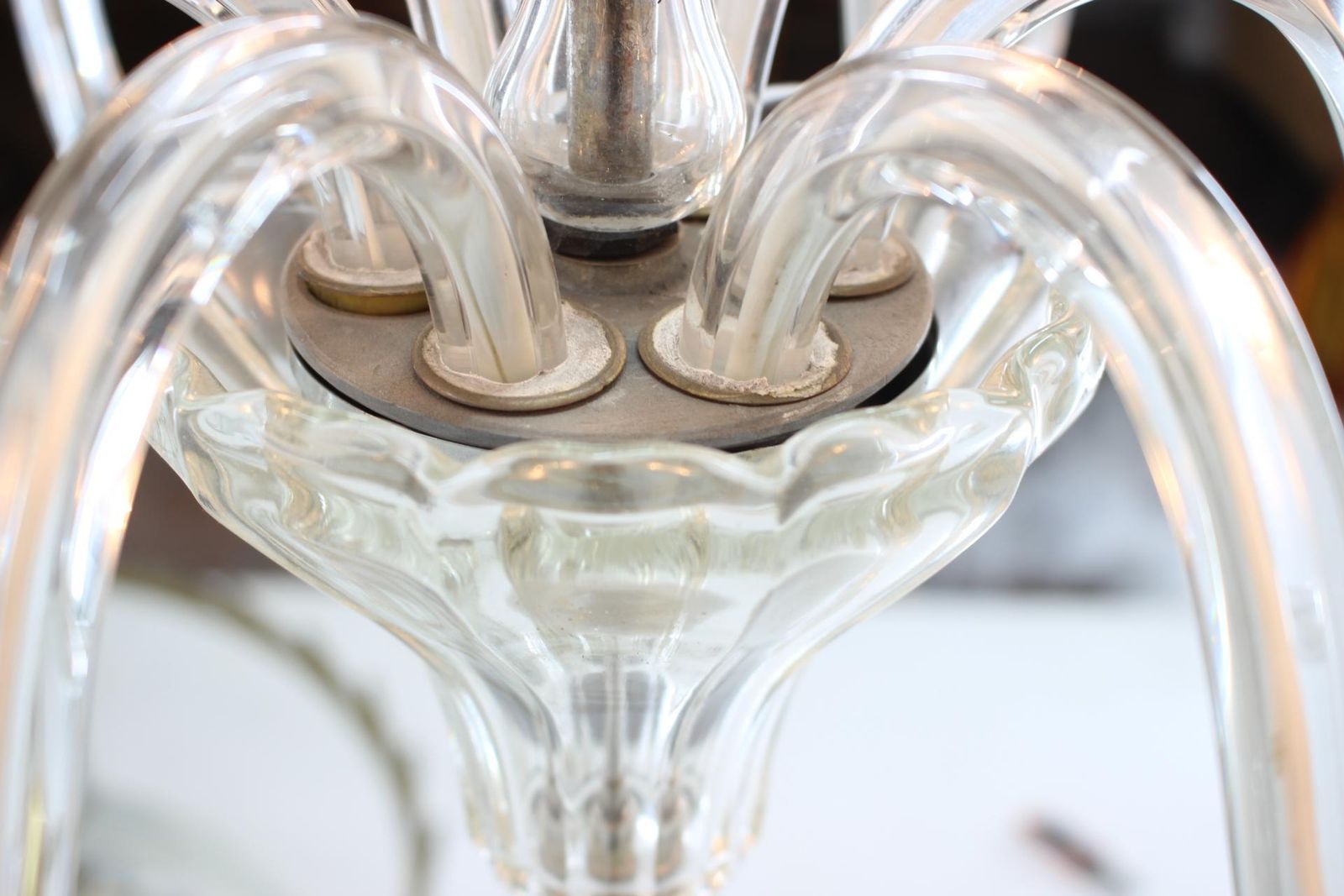 Set Of Two Big Prestige Beautiful Art Deco Glass Chandeliers, 1920s photo 4182.0