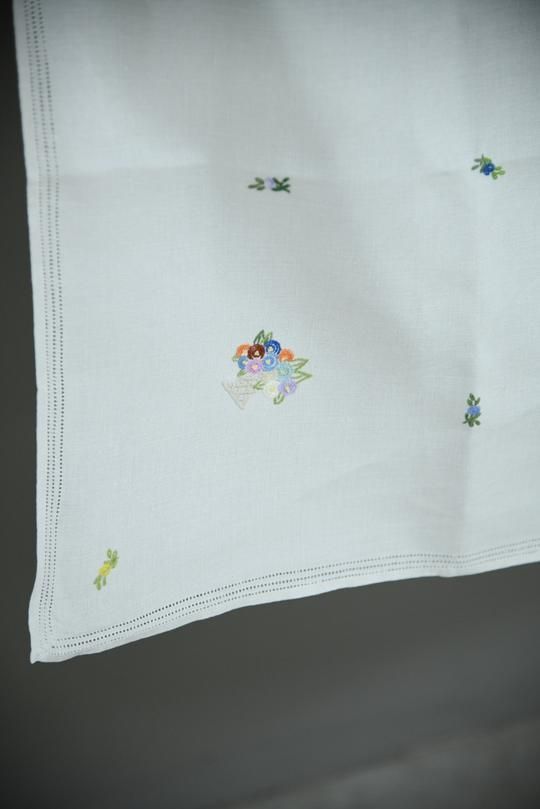 Vintage Square Tablecloth Embroidered Flower Baskets photo vintage