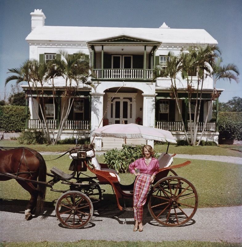 Slim Aarons 'Bermudan Hostess' 1957 Oversize C Type Print Framed In White photo furniture