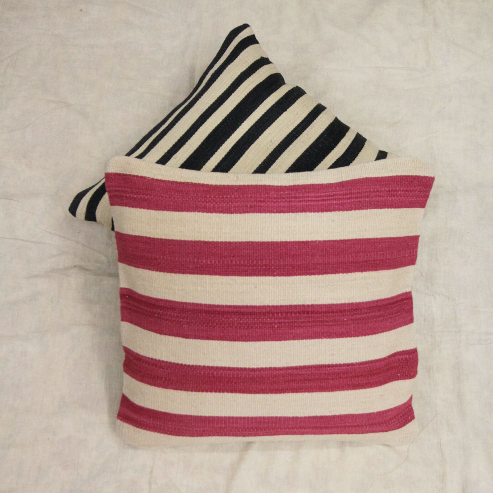 Large Striped Kilim Pink Cream Cushion Cover, Handwoven Scatter Cushion photo for sale