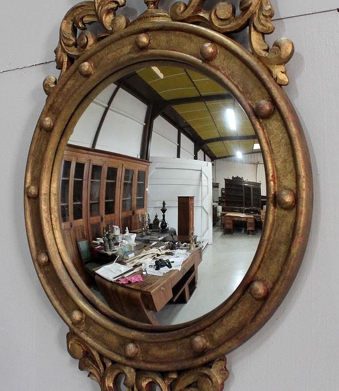 Home Decor Old Fashioned Golden Wood Witch Mirror Late 19th Century photo