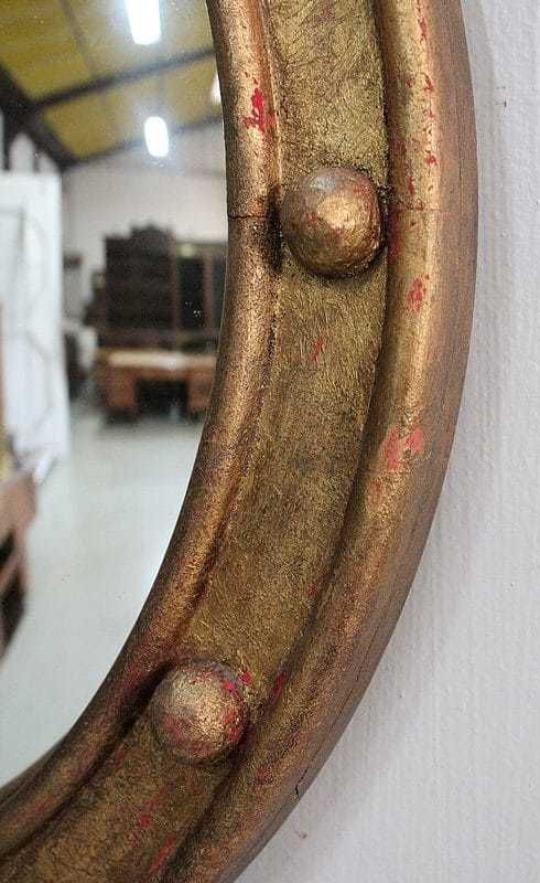 1357.54 Old Fashioned Golden Wood Witch Mirror Late 19th Century photo