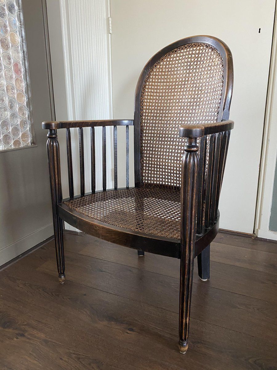 Vintage Art Deco Wood And Rattan Easy Chair, 1920s photo furniture
