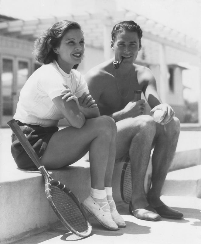 'A Spot Of Tennis For Lili & Errol' 1935 Oversize Archival Pigment Print Framed In White photo furniture