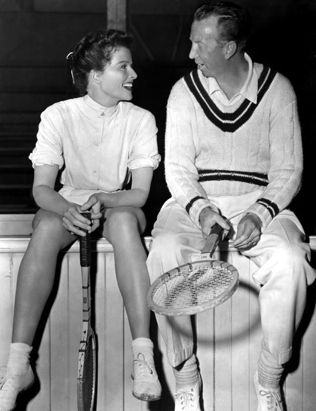 'Katharine Hepburn & Don Budge In Tennis Kit' 1952 Archival Pigment Print Framed In White photo furniture