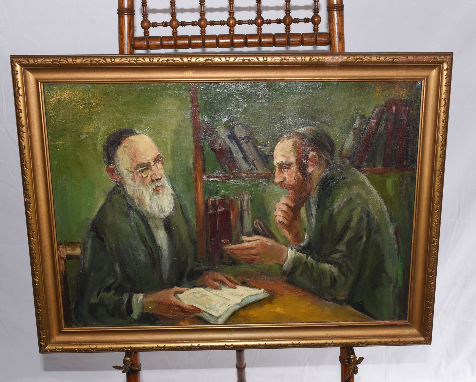 Oil Painting Jew And Rabbi Portrait Antique Yiddish Judaic Art 1930