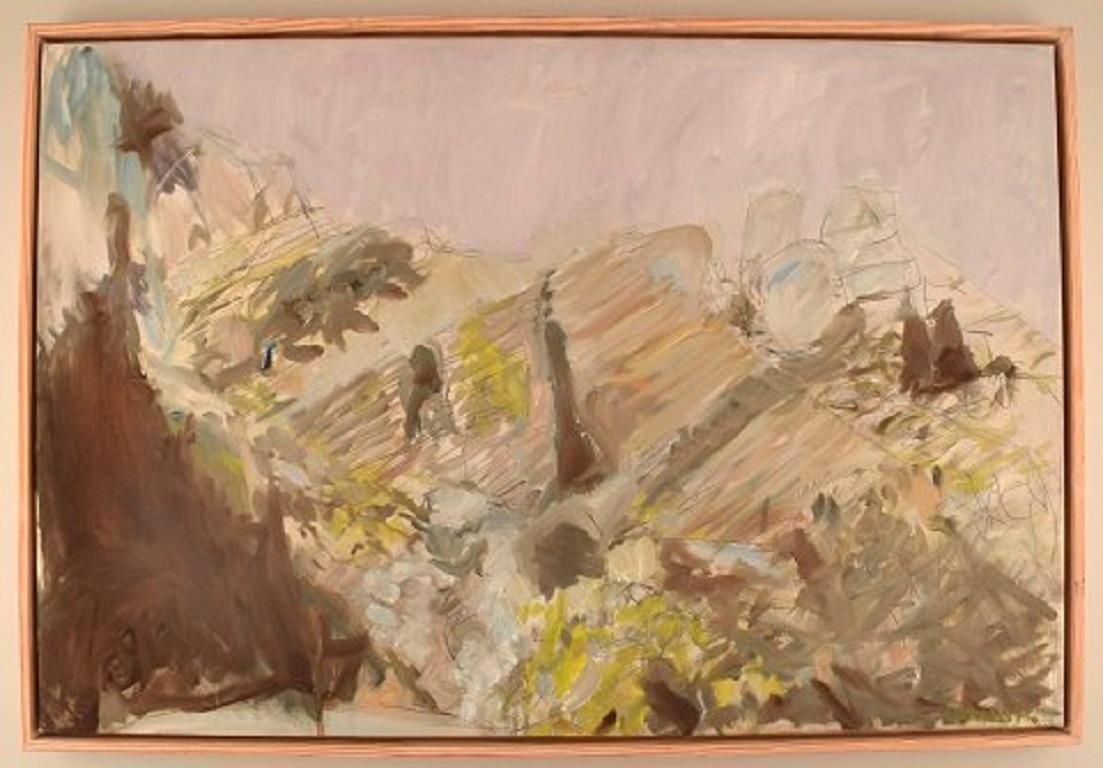 Swedish Artist, Oil On Canvas, Modernist Landscape, 1980s