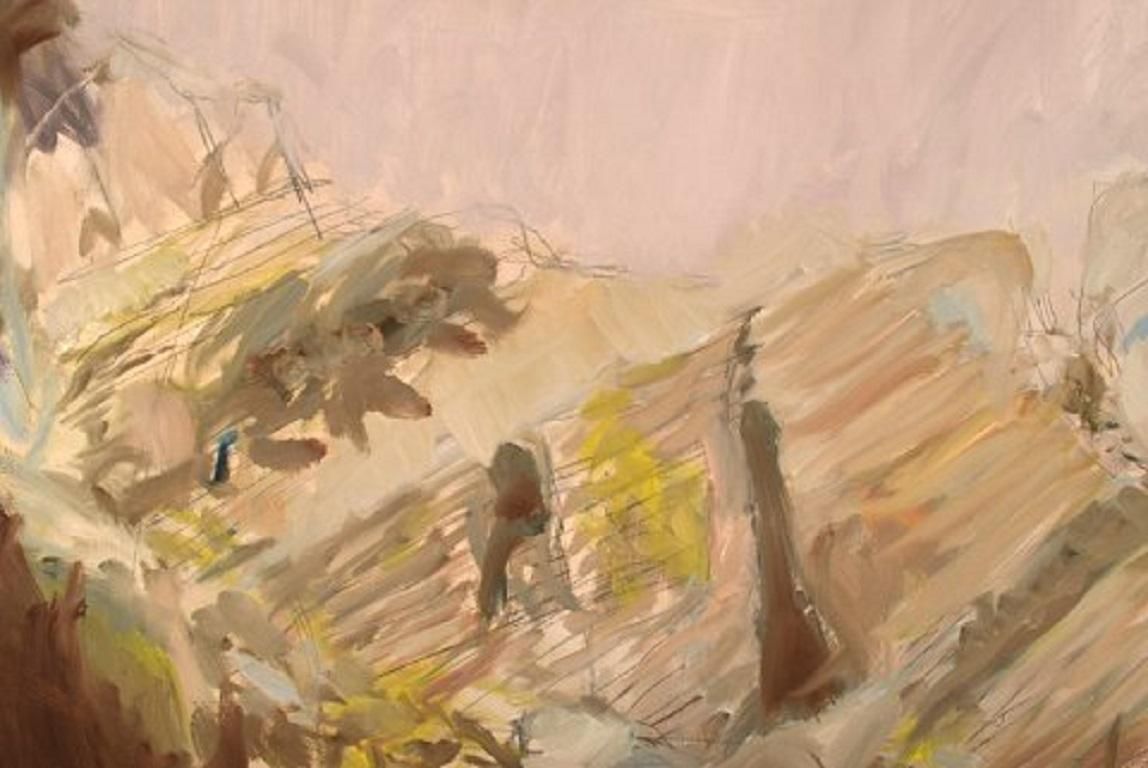 Swedish Artist, Oil On Canvas, Modernist Landscape, 1980s photo for sale
