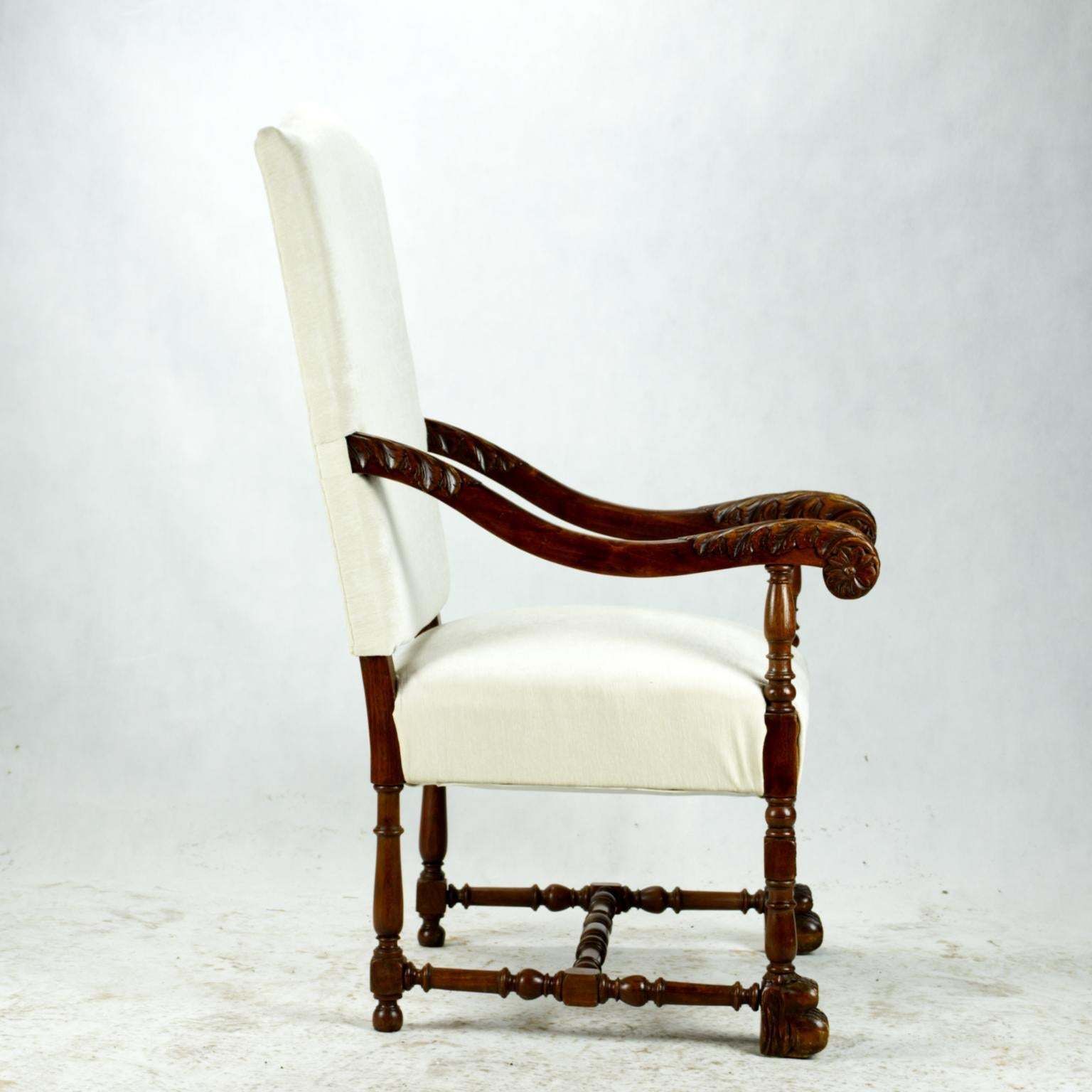 Antique Hand Carved Louis XIII Highback Armchair, 19th Century photo vinterior