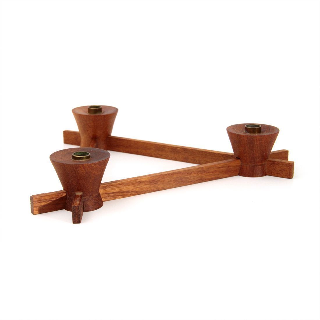Italian Brass And Wood Candleholder From Anri Form, 1960s photo vinterior