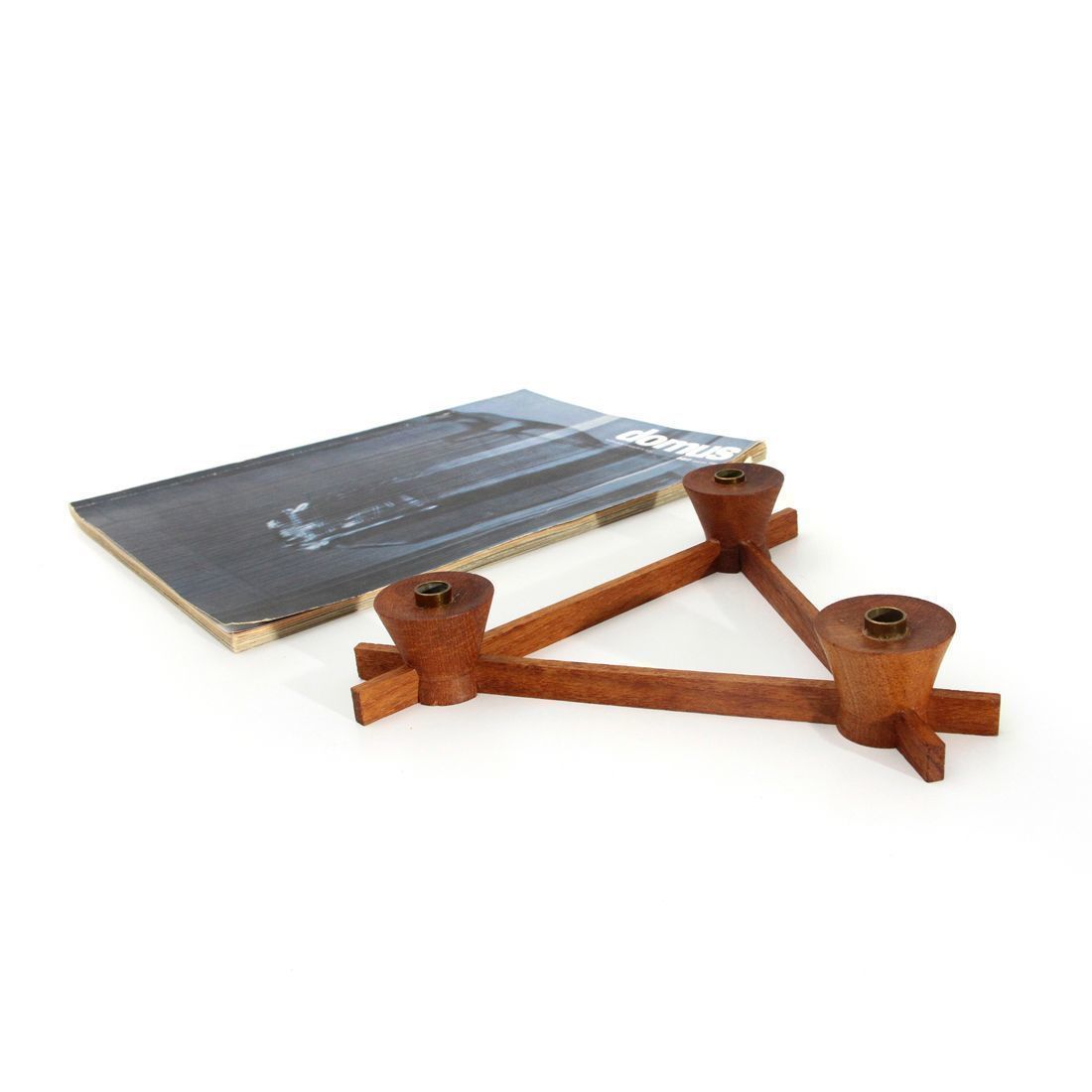 photo furniture Italian Brass And Wood Candleholder From Anri Form, 1960s