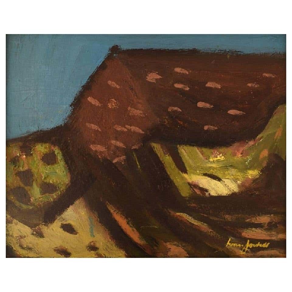 Ivan Jordell Sweden, Oil On Board, Modernist Landscape, Mid 20th Century