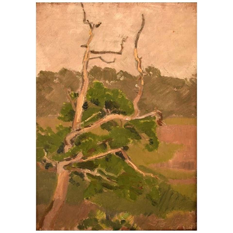 J.S. Tojstov, Russia, Oil On Canvas, Landscape With Treetop, Dated 1929 photo furniture