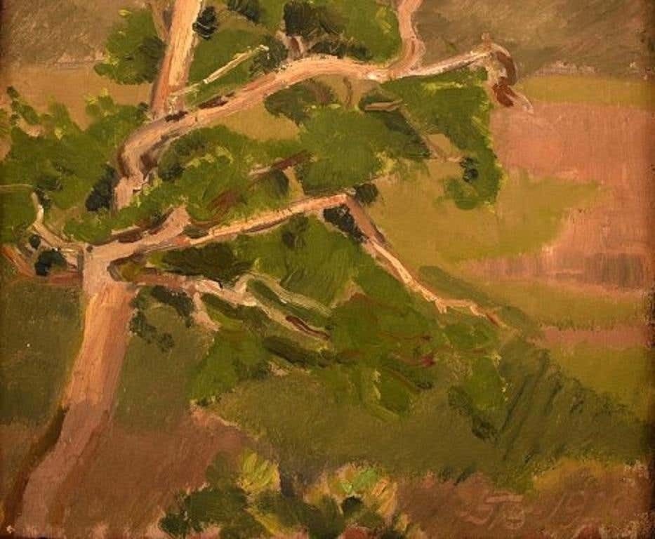 J.S. Tojstov, Russia, Oil On Canvas, Landscape With Treetop, Dated 1929 photo Art