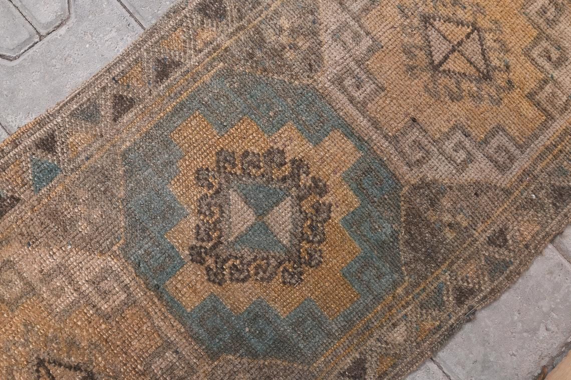 2x3 Anatolian Turkish Vintage Oushak Rugs, Door Mat Carpet, Handmade Wool Oriental Doormat, Brown Mini Rug, One Of A Kind, 1’7” X 3’1” Ft photo for sale