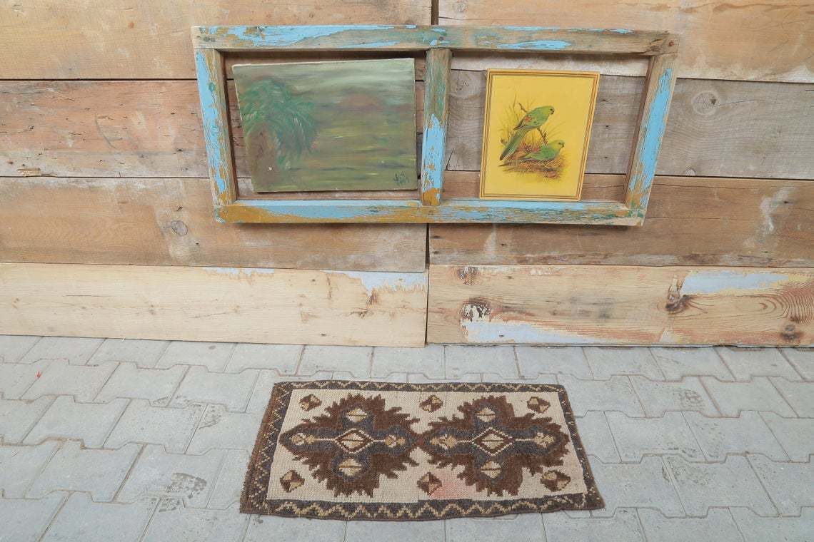 2x3 Handmade Turkish Vintage Oushak Rugs, Door Mat Carpet, Handmade Wool Oriental Doormat, Brown Mini Rug, One Of A Kind, 1’3” X 2’5” Ft photo furniture