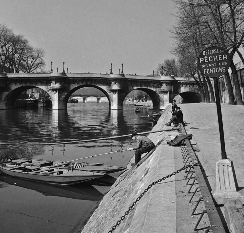 Slim Aarons 'Fishing In Paris' 1949 Silver Gelatin Print Framed In Black photo furniture