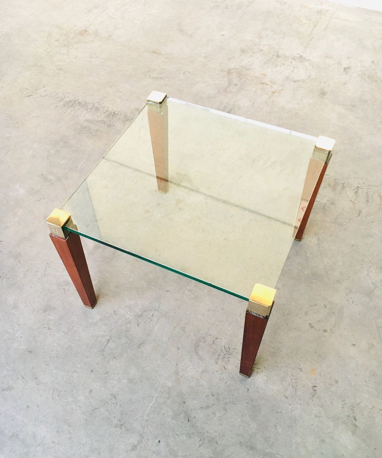 Furniture Modernist Design Brass, Wood & Glass Side Table By Peter Ghyczy, 1980s photo