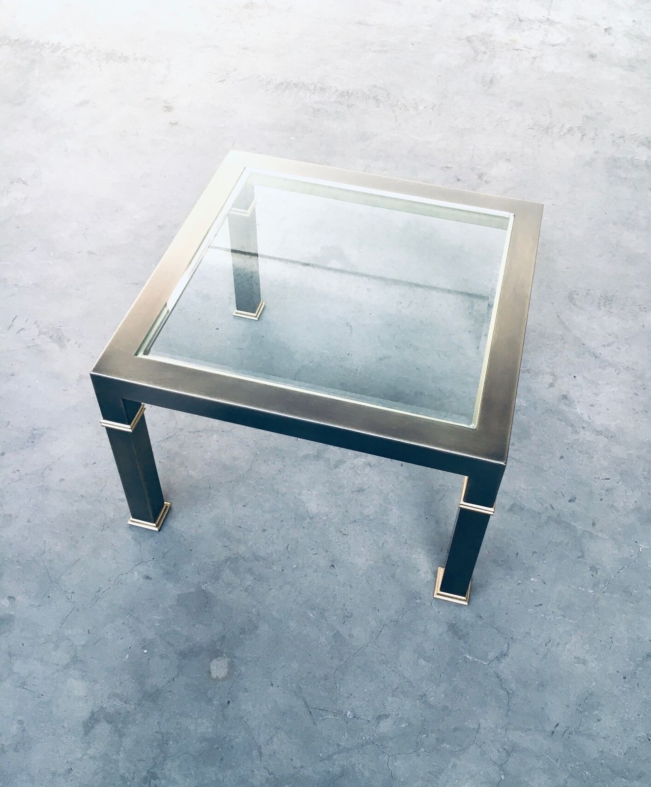 Post Modern Design Brushed Metal Coffee Table By Belgo Chrom 1980s photo vintage