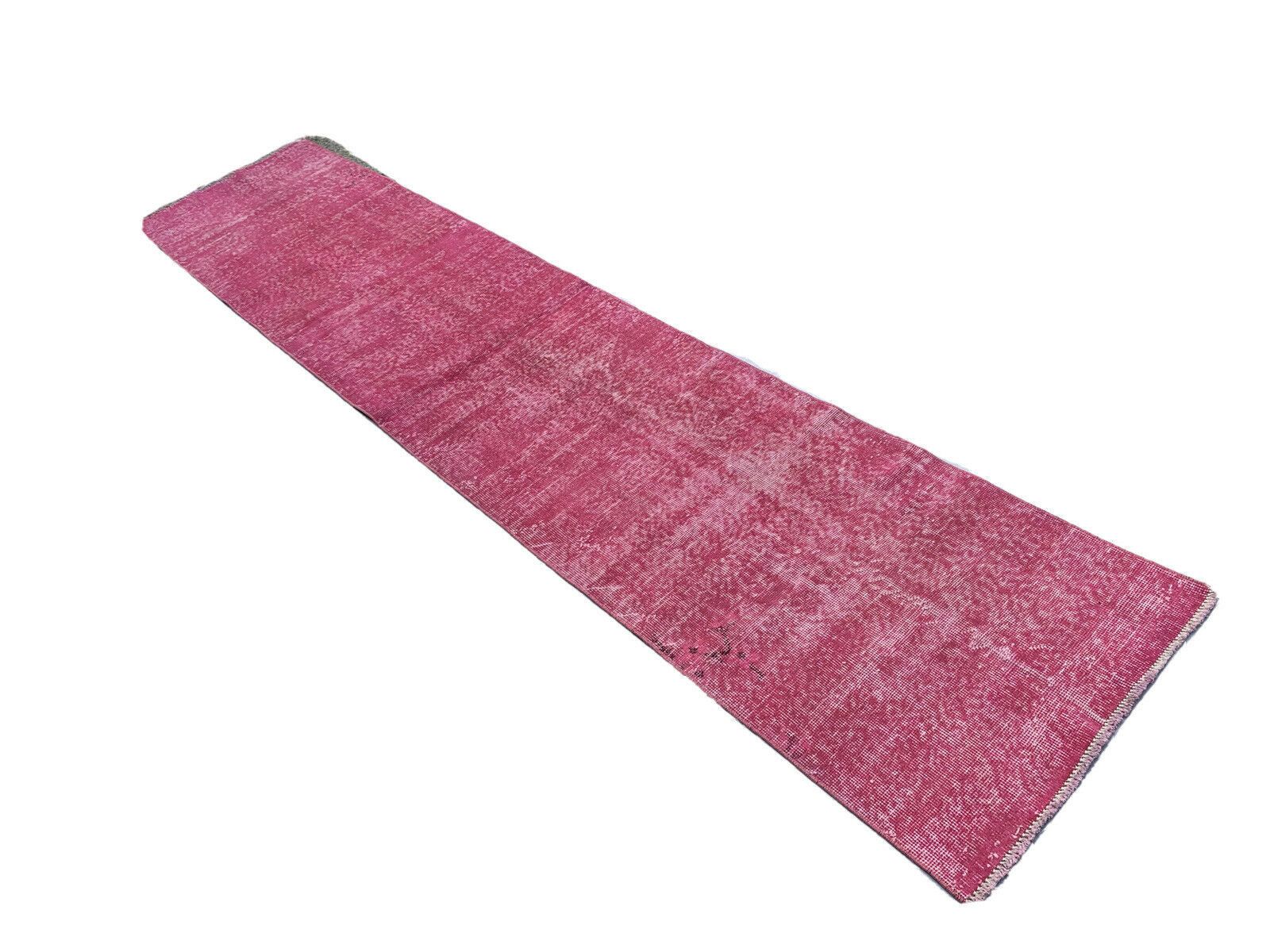 Distressed Turkish Narrow Runner Wool Vintage Rug, Over Dyed Pink photo 422.0