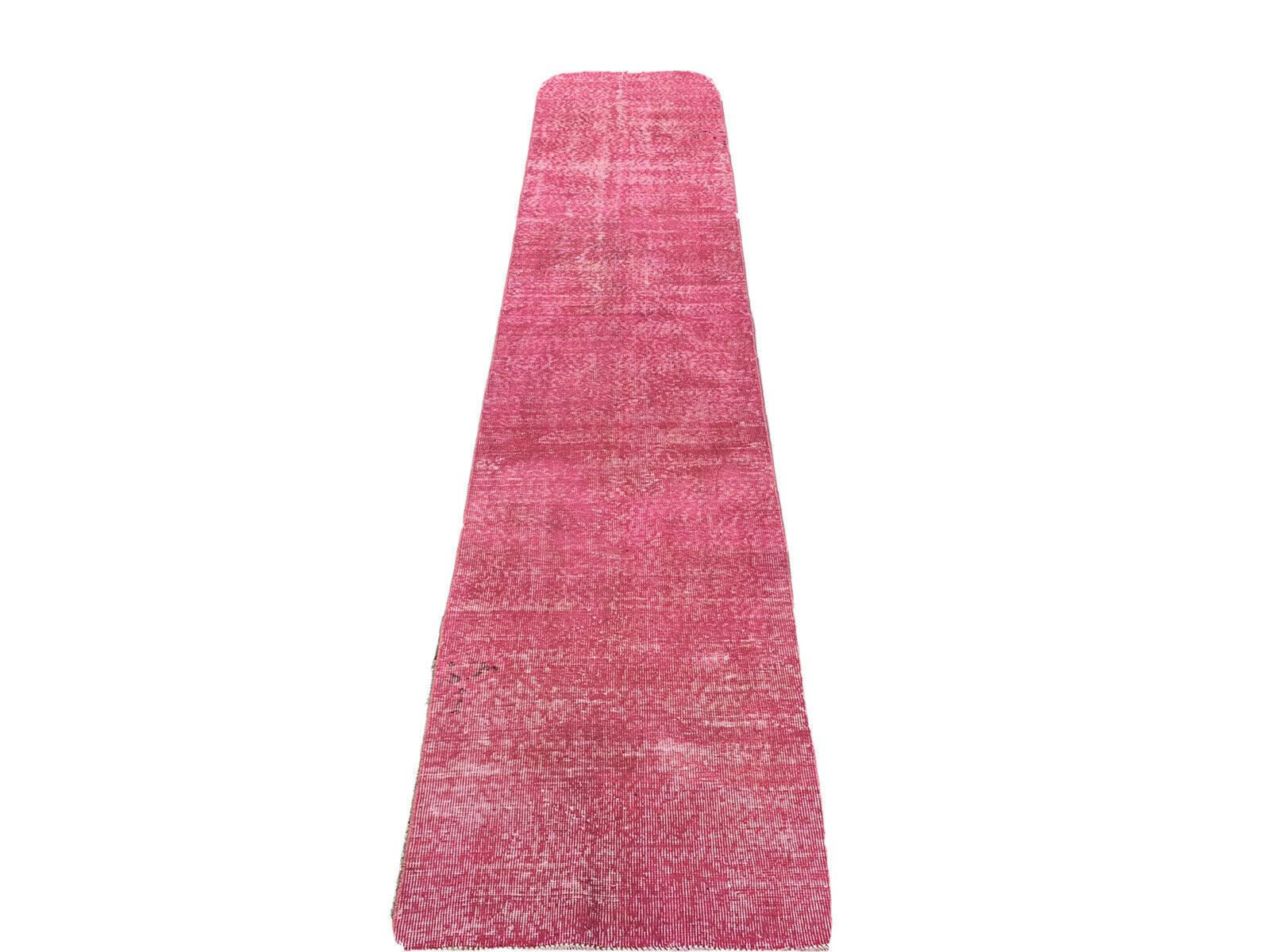 photo furniture Distressed Turkish Narrow Runner Wool Vintage Rug, Over Dyed Pink
