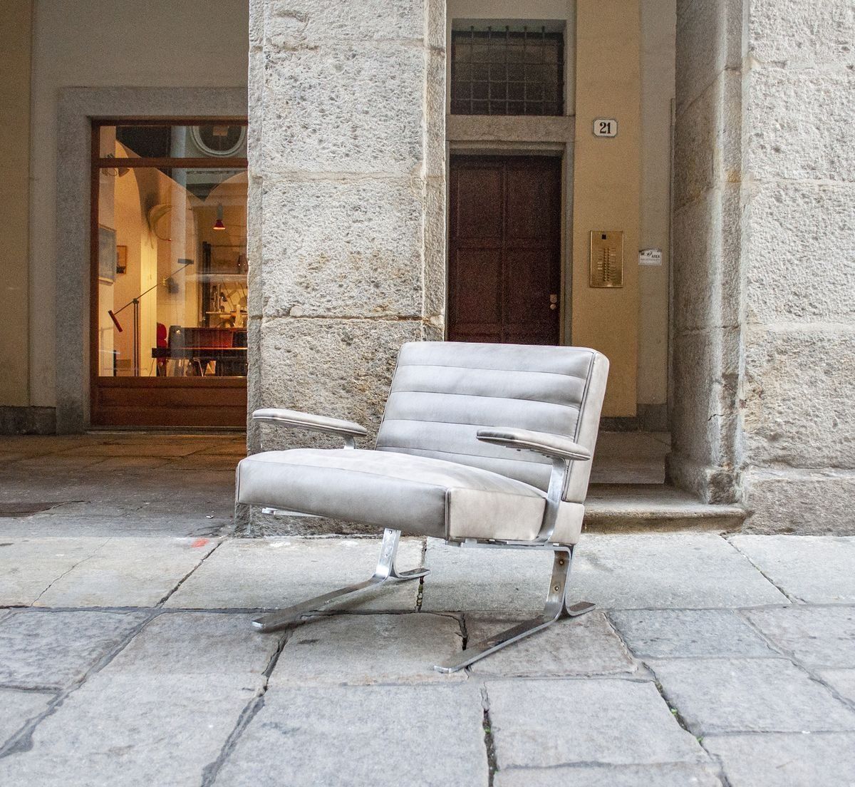Stalen Fauteuil Met Leren Bekleding, Jaren 1970