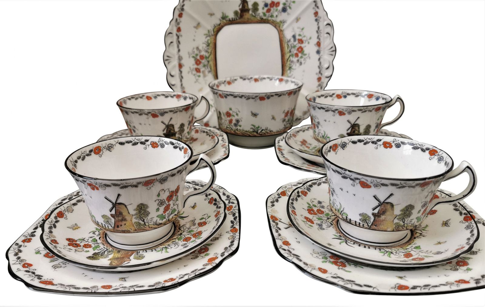 Melba Ware Hand Painted Windmill Art Deco Part Tea Set