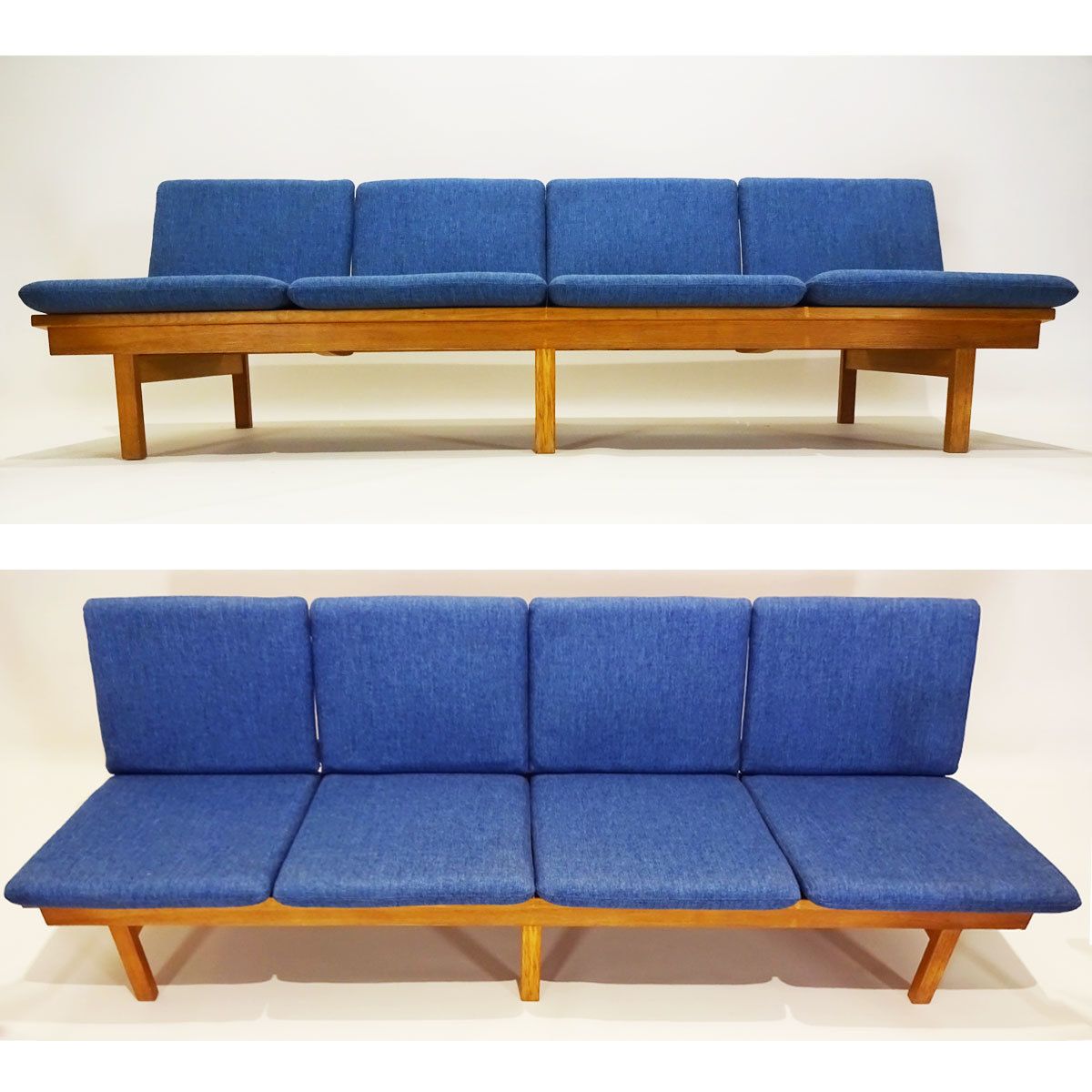 Danish Mid Century Børge Mogensen 4 Seater Oak Bench Sofa And Two Armchairs. photo vinterior