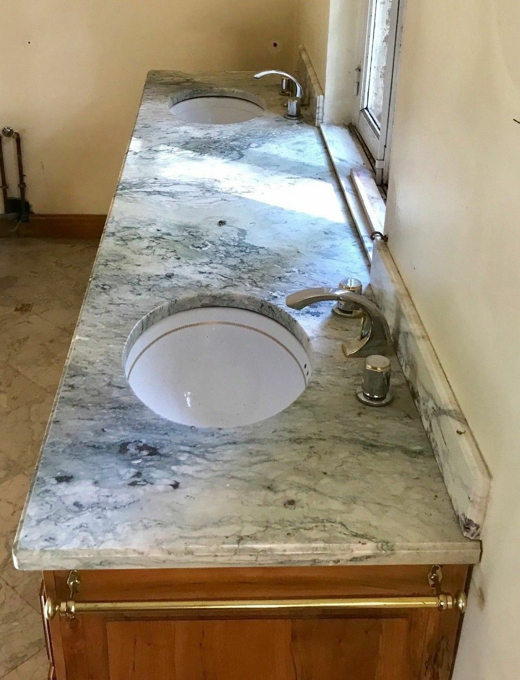 Double Washbasin Cabinet Marble Top Bathroom Cabinet photo furniture