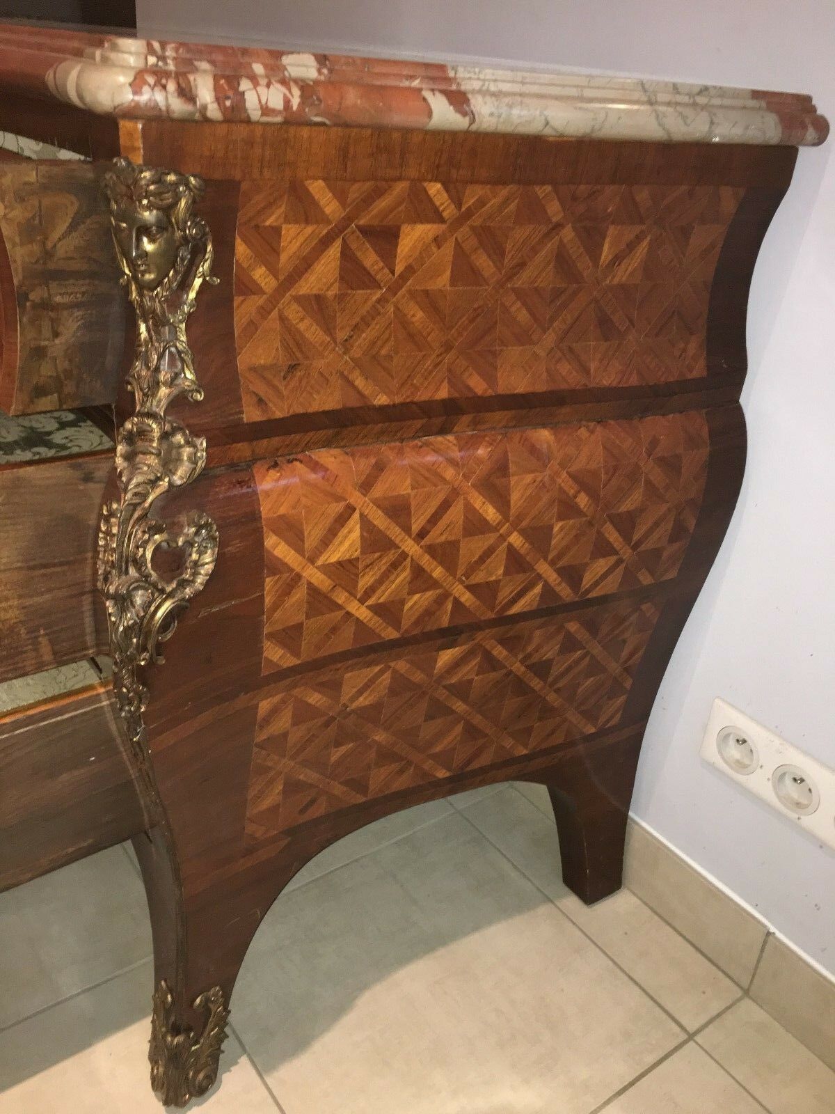 Louis XIV Style Tomb Chest Of Drawers Marquetry Chest Of Drawers Curved Chest Of Drawers Desk photo for sale